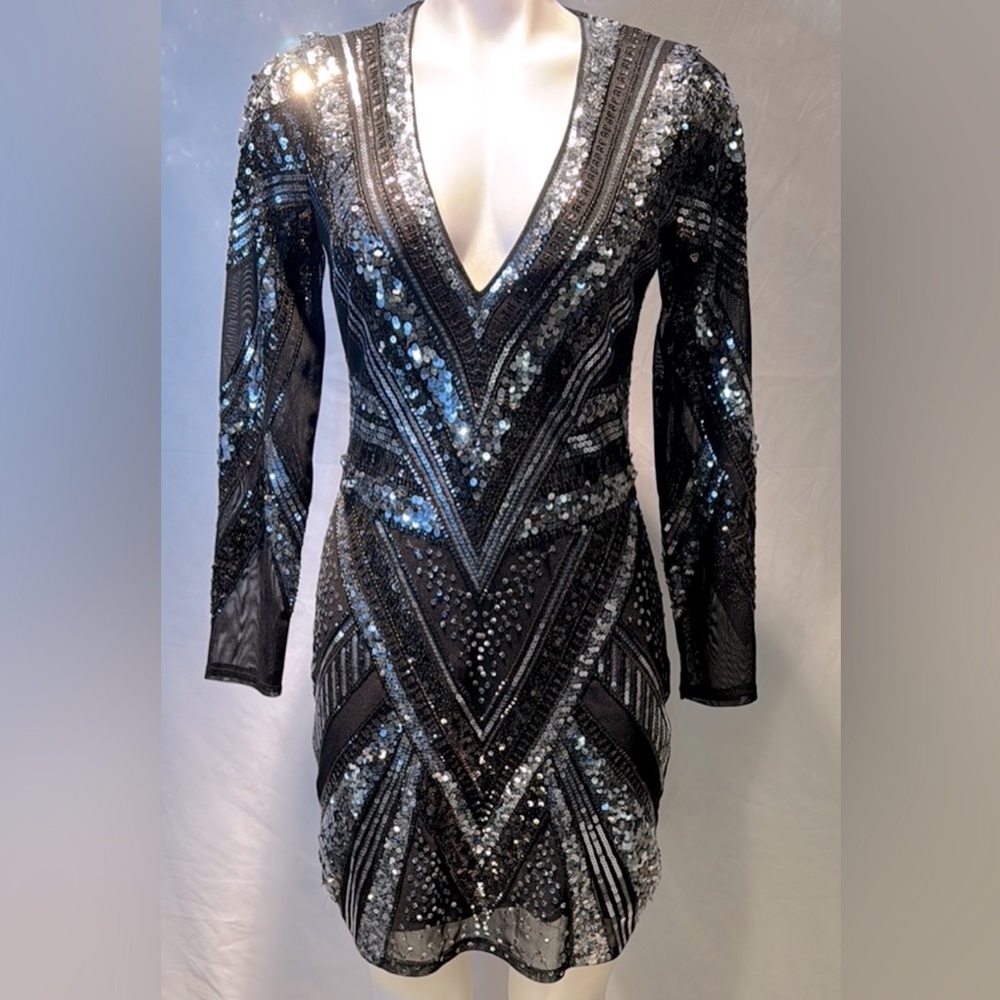 Express Metallic Long Sleeve Dress